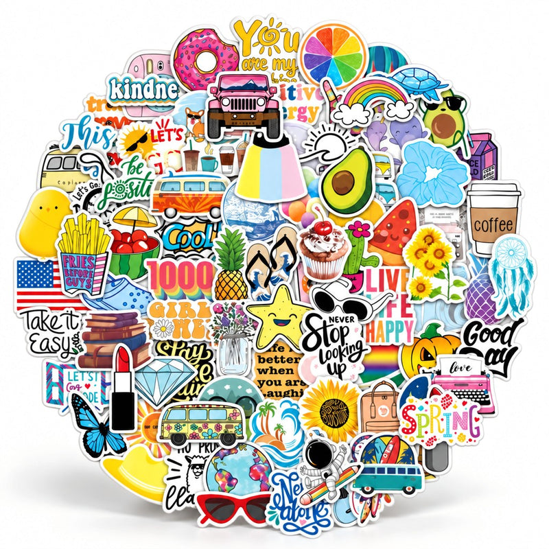 Bottle and cup stickers Positive vibes - 100 pack