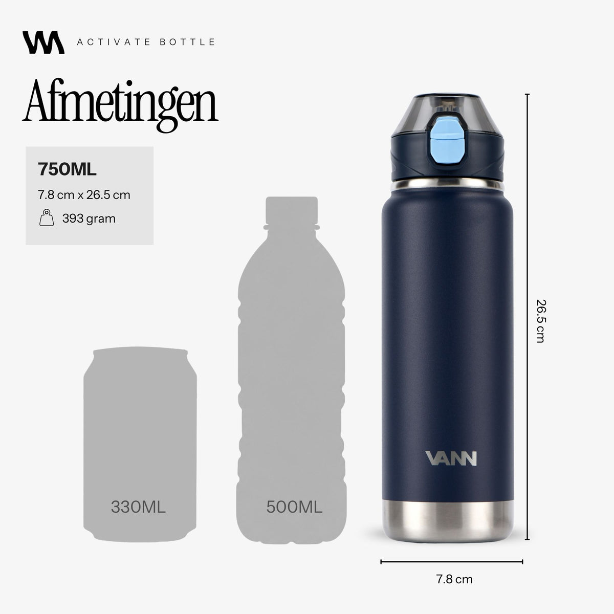 VANN Activate Bottle rvs drinkfles 750 ml, 7,8 x 26,5 cm en 393 gram