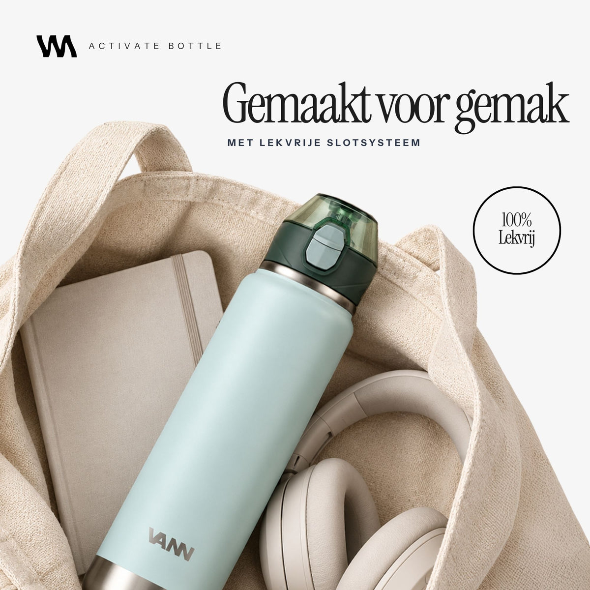 VANN Activate Bottle lekvrije drinkfles met slotsysteem, veilig in je tas