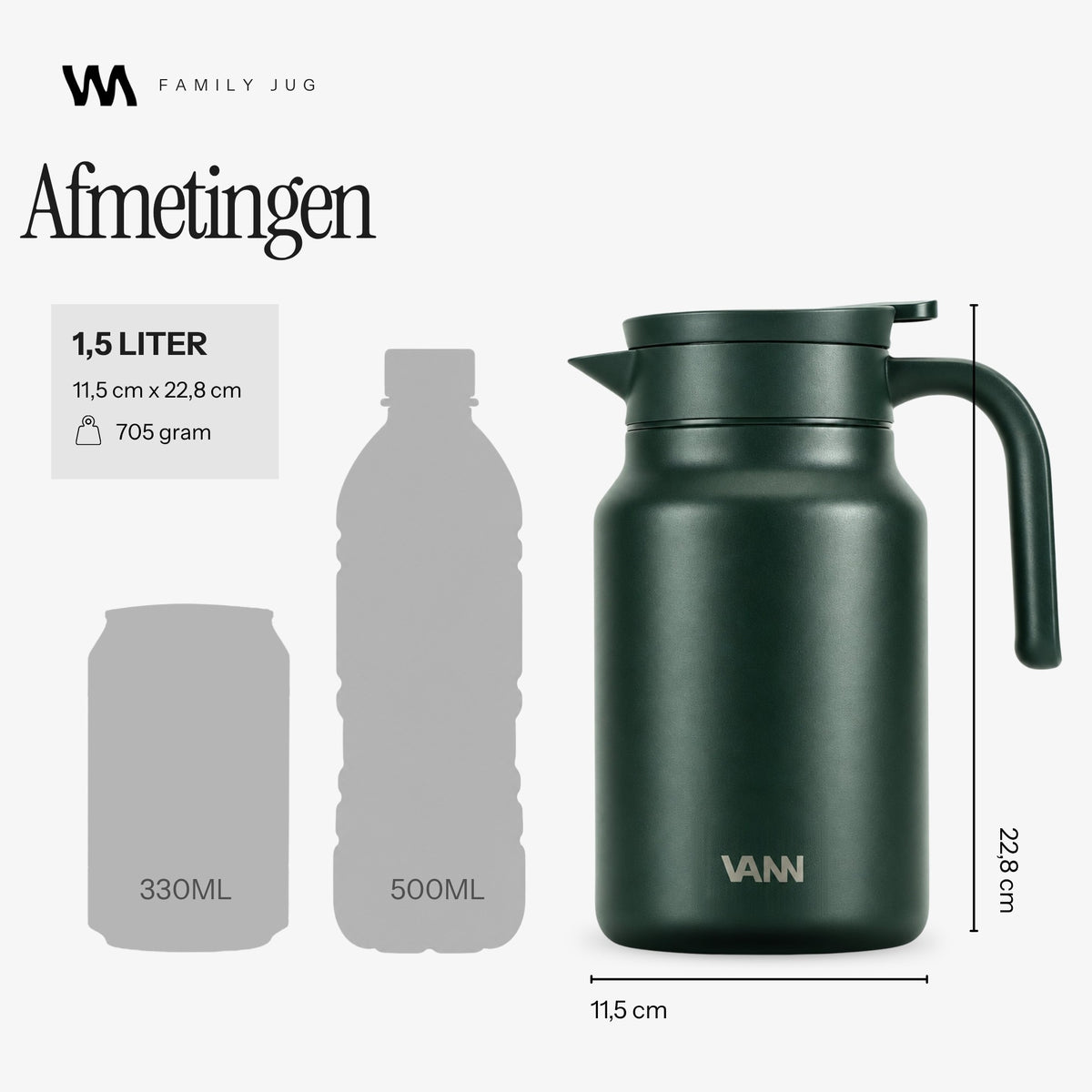 VANN Family Jug thermoskan 1,5 liter, 11,5 x 22,8 cm en 705 gram