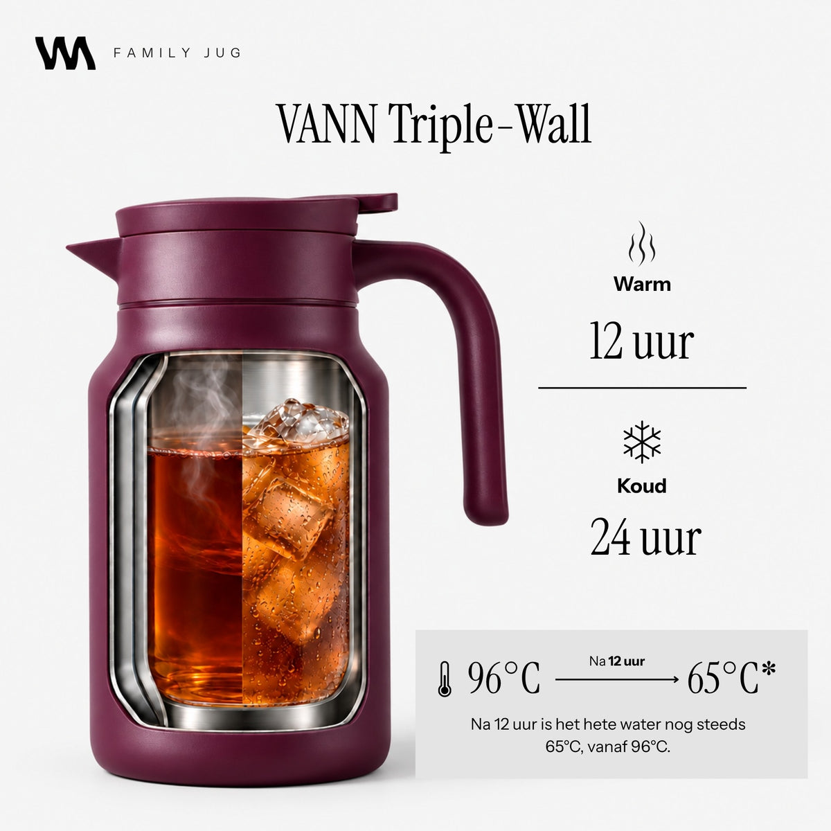 VANN Family Jug thermoskan met Triple-Wall isolatie, 12 uur warm en 24 uur koud