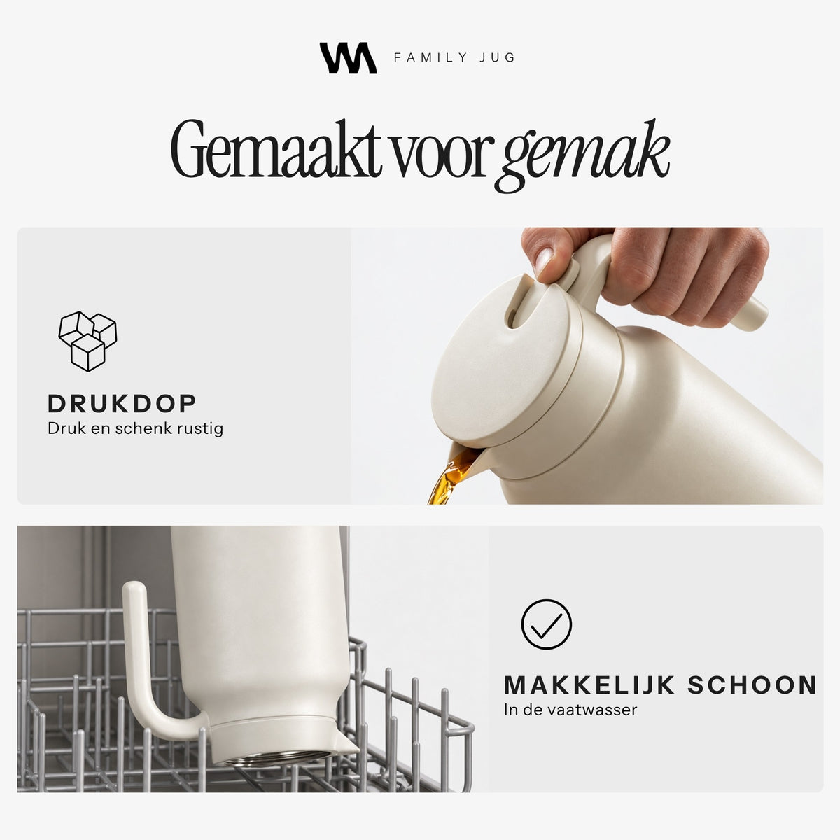 VANN Family Jug thermoskan met drukdop, makkelijk schoon in de vaatwasser